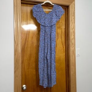 🎉 3 items for $20! Blue Floral Off the Shoulder Cropped Jumpsuit